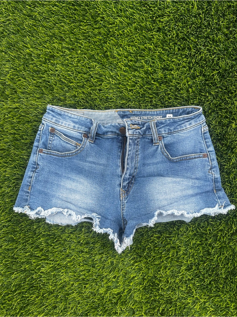 Volcom Light Blue Frayed Hem Denim Shorts